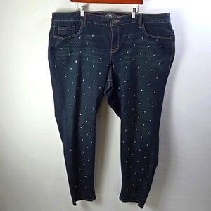Torrid Women's Premium Rhinestone Bombshell Slim Straight Dark Denim Jeans  24R